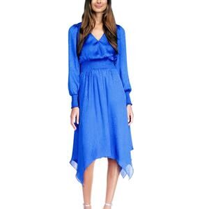 Michael Kors Women's Fractal Zebra Handkerchief L/Sleeve Dress Blue sz S NWT